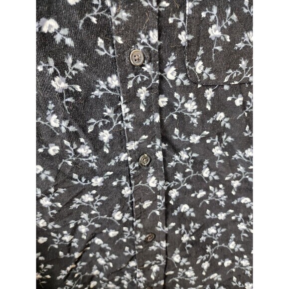 New Old Navy Small Floral Corduroy Black Daisy Print Button Up Everyday Shirt - Picture 2 of 7